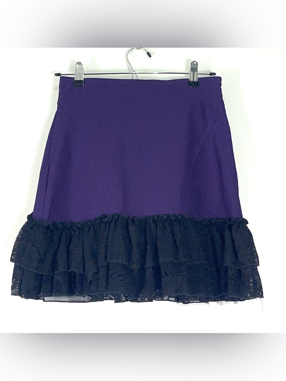 KILLSTAR WE ARE THE WEIRDOS Purple Mini Skirt Black Lace Hem Gothic Size Medium